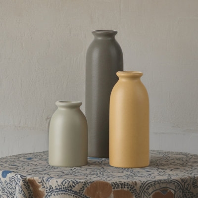 Vase Set Earthy Matte Finish Ceramic Trio Boho Style Bottle Silhouettes