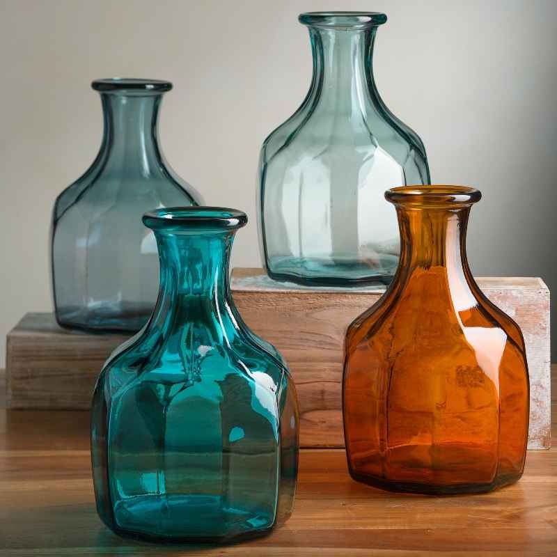 Vase Set Faceted Glass Jewel Toned Translucent Geometric