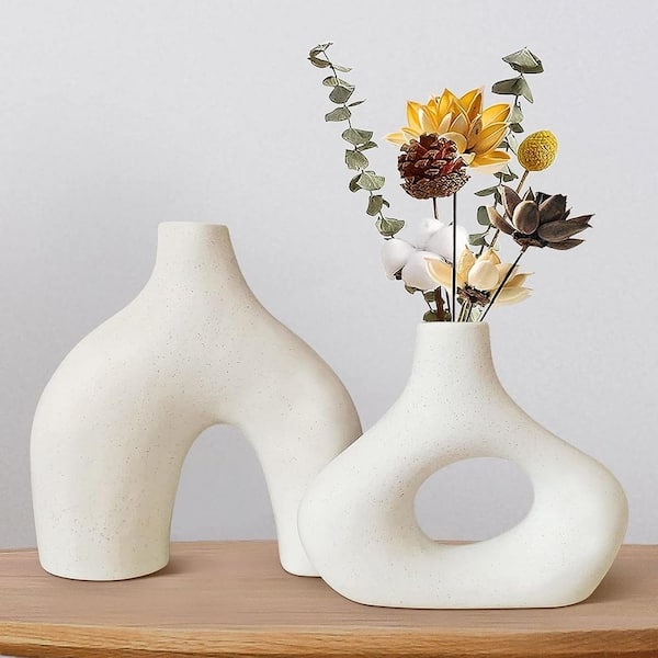 Vase Set, Hollow Ceramic with Speckled Matte Finish, Scandi Shelf Styling