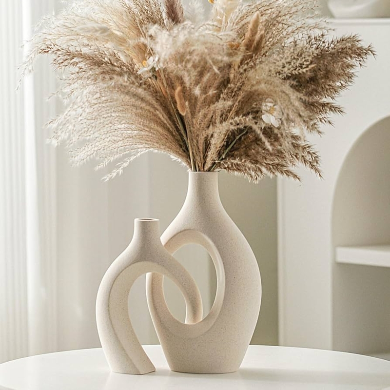 Vase Set, Interlocking Ceramic, Matte Speckled Finish, Organic Modern Decor