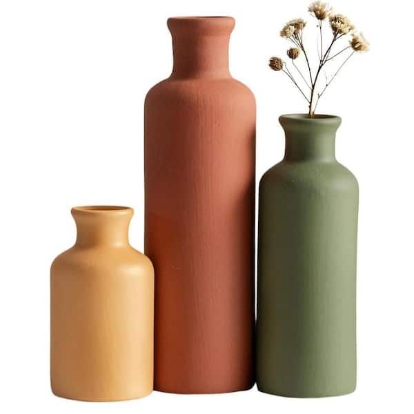 Vase Set Matte Earthy Tones Terracotta Sage Graduated Heights