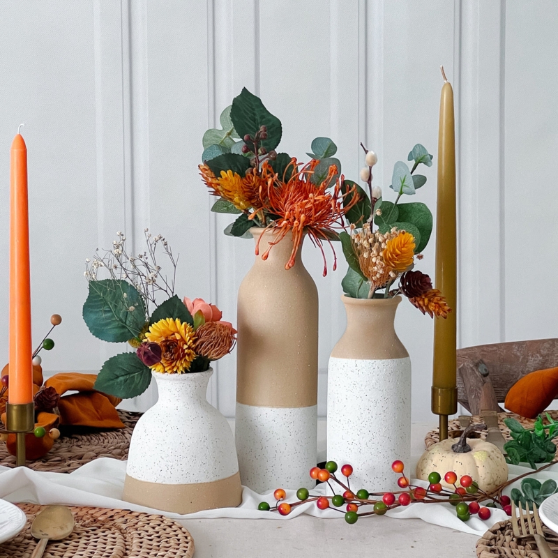 Vase Set: Matte Speckled Finish Ceramic Decorative Set, Two-Tone.