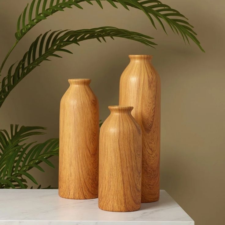 Vase Set: Minimalist Wood Grain Honey Brown Tiered Heights (62 chars)