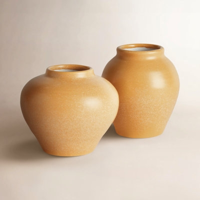 Vase Set Minimalist Yellow Ceramic Bud Vases, Matte Finish, Bulbous Form