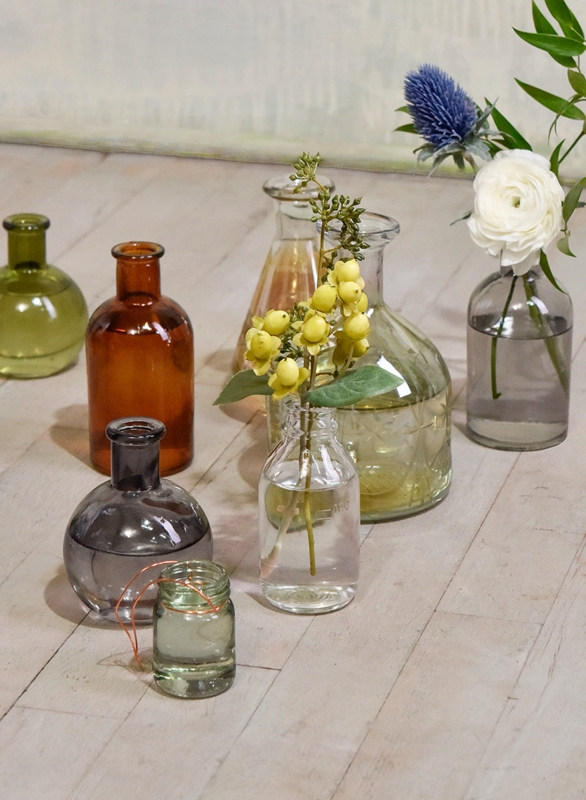 Vase Set Mismatched Earth Tone Glass Rustic Modern Apothecary