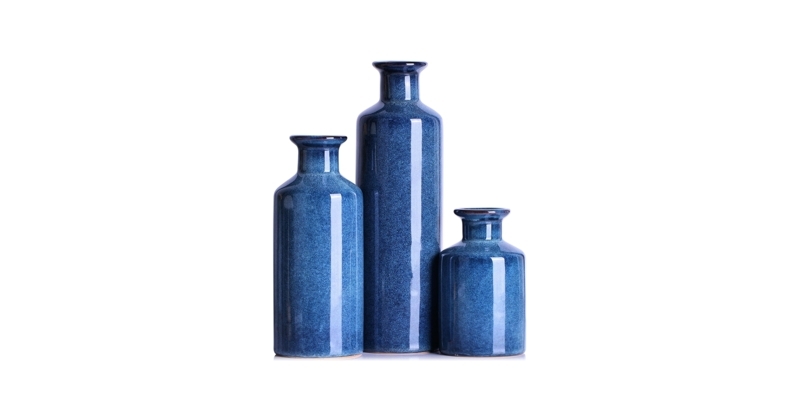 Vase Set Navy Mottled Glaze Ceramic Bottle Silhouette Farmhouse Trio