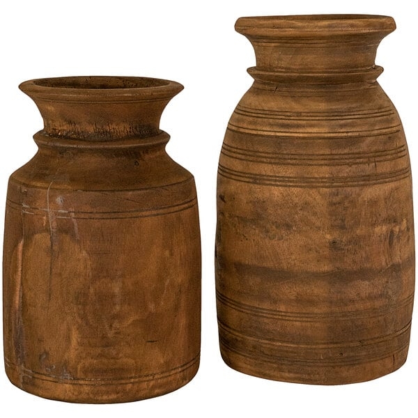 Vase Set of 2 Handcrafted Look Horizontal Etched Rings Hand Carved