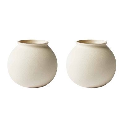 Vase Set of 2 Spherical Shape Matte Off-White Finish Minimalist Decor
