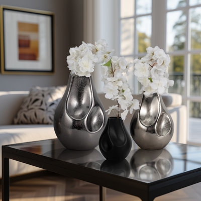 Vase Set Organic Indented Trio Mixed Metallic Finishes