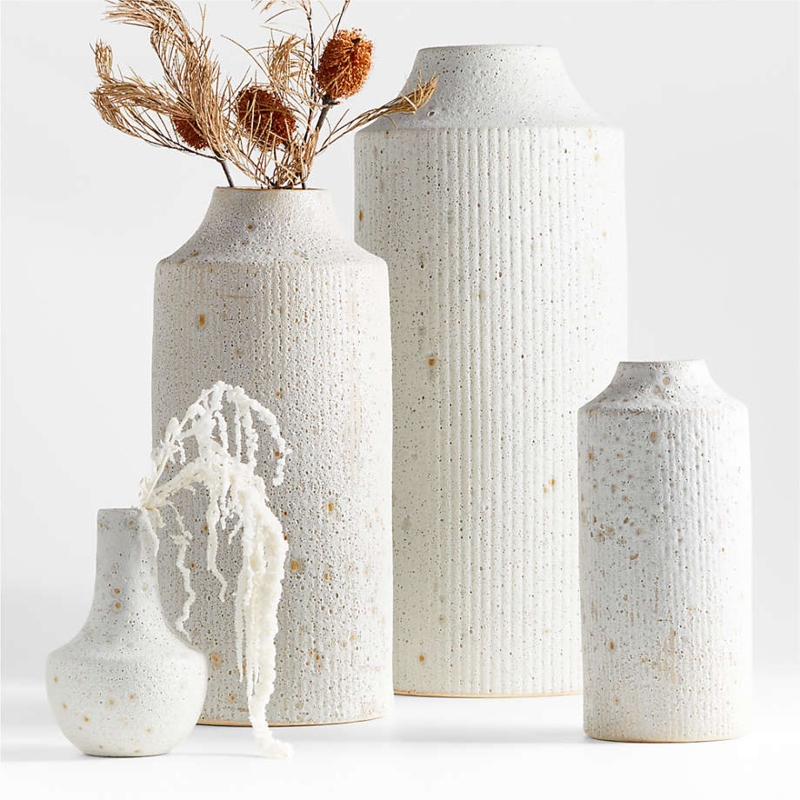 Vase Set Pitted Porous Texture Stone-Like Ceramic Off-White Beige