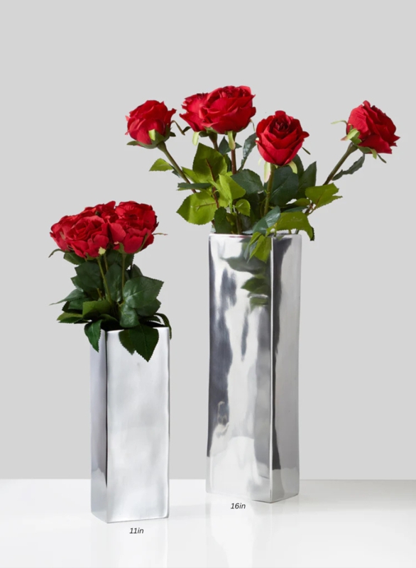 Vase Set Polished Silver Rectangular Metal Centerpiece
