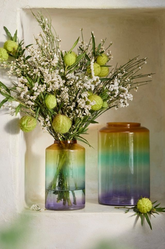 Vase Set Rainbow Ombre Effect Cylindrical Glass Bohemian Eclectic