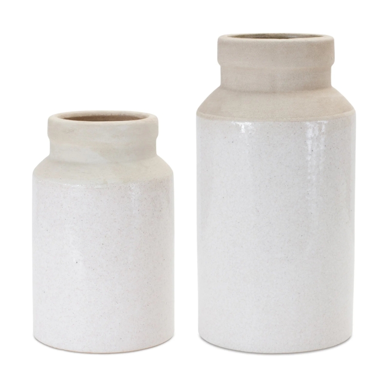 Vase Set Two-Tone Speckled Glaze with Matte Rim Modern Farmhouse Style