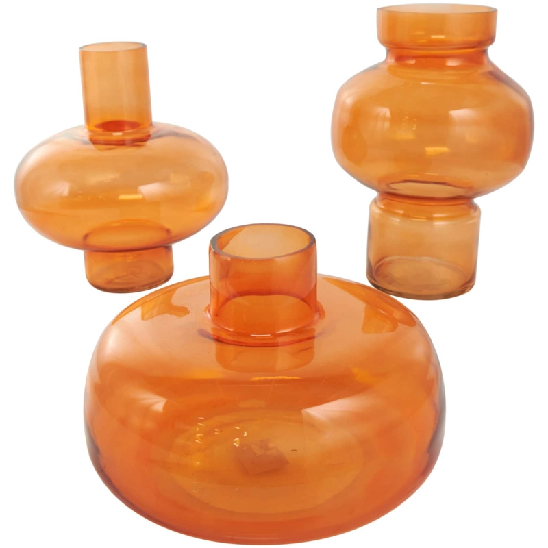 Vase Set Varying Shapes Bulbous Translucent Glass, Contemporary Decor.