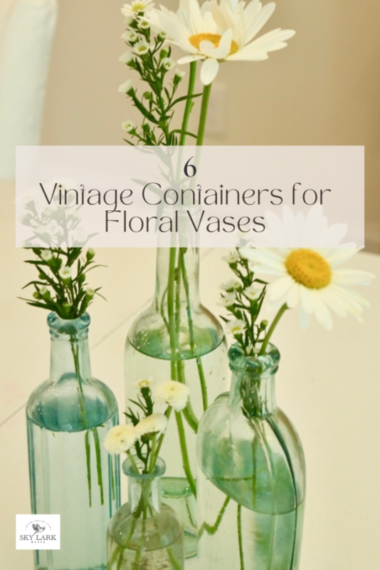 Vase Set, Vintage Aqua Glass Bottles for Farmhouse Floral Arrangement