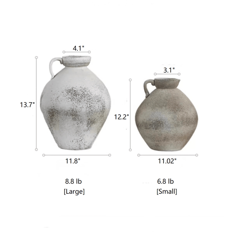 Vase Single Handle Distressed Finish, Rustic Pottery Silhouette