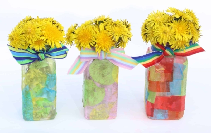 Vase Striped Grosgrain Ribbons Tissue Paper Decoupage DIY Vases