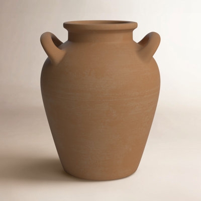 Vase Terracotta Finish Dual Handles Urn Silhouette Matte Textured