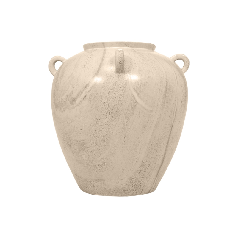 Vase Three Handles Stone Like Veining Beige Textured Ceramic Urn Accents