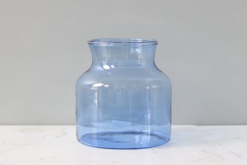 Vase Translucent Blue Glass, Masonry Jar Shape Flared Rim Minimalist