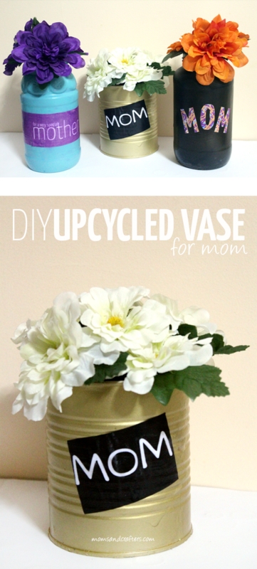 Vase Upcycled Tin Cans Personalized Mom Labels Painted Metal Can