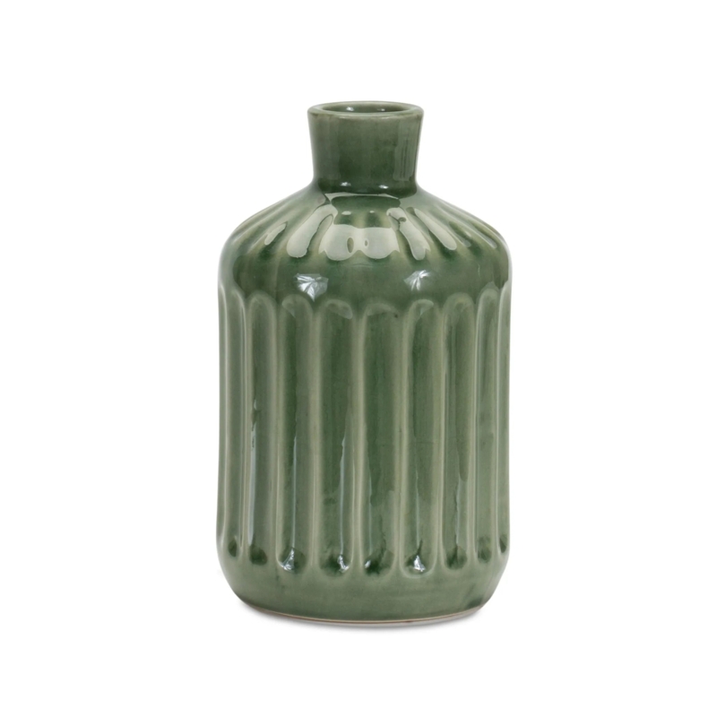 Vase Vertical Ribbing Glossy Finish Sage Green Ribbed Vase Decor