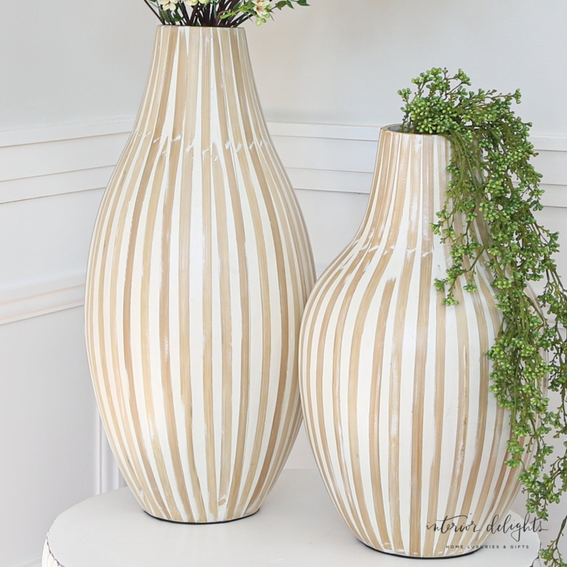 Vase: Vertical Stripes, Teardrop Silhouette, Farmhouse Style