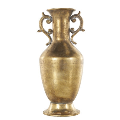 Vase Weathered Metal Amphora Scroll Handle Decorative Urn Stately Pedestal