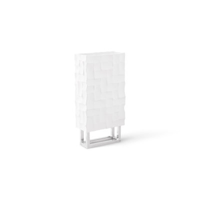 Vase White Basketweave Texture Open Frame Metal Base Modern