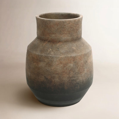 Vase Wide Body Mottled Texture Dark Brown Ombre Terracotta Rustic
