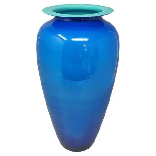 Vase with Contrasting Turquoise Rim, Teardrop Silhouette Modern Decor