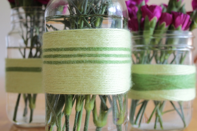 Vase Yarn Wrapped Horizontal Stripes Handmade Yarn Decorative Vases