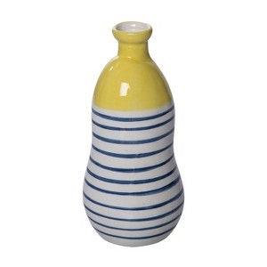 Vase: Yellow Top, Blue Stripes, Ceramic Glaze, Playful Pottery