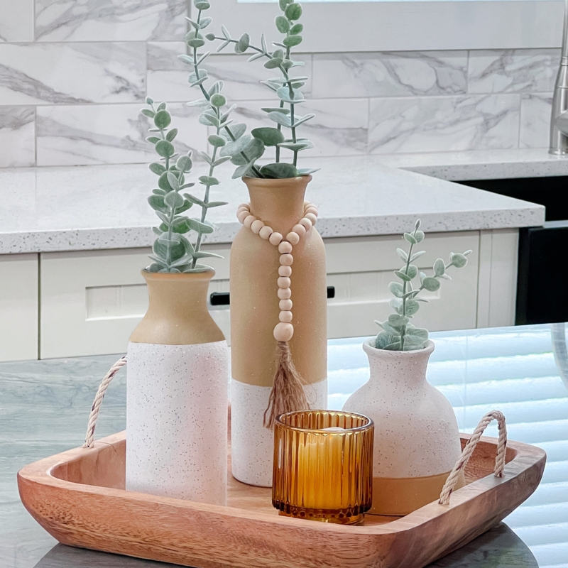 Vases Set Two Tone Design Speckled Ceramic Farmhouse Tray