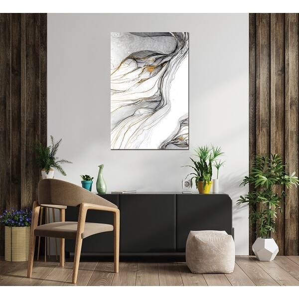 Vertical Abstract Canvas Wall Art, Gold Veining, Fluid Motion