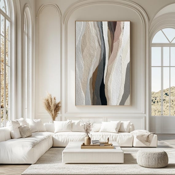 Vertical Abstract Wall Art Neoclassical Impasto Stripes