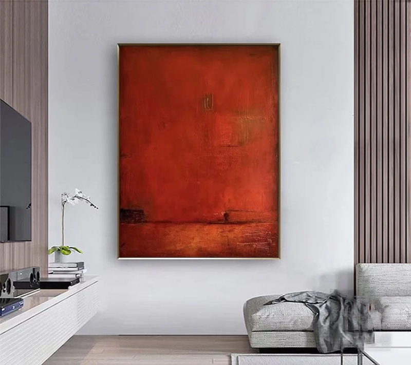 Vertical Canvas Painting Terracotta Warm Toned Minimalist Style