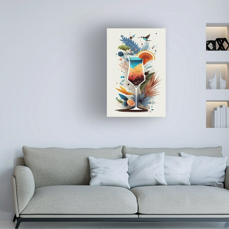 Vertical Canvas Wall Art Cocktail Illustration Retro Drink Mid Century Modern