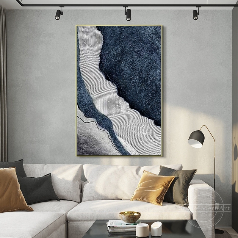 Vertical Oversized Wall Art with Ridged Texture and Gold Accents