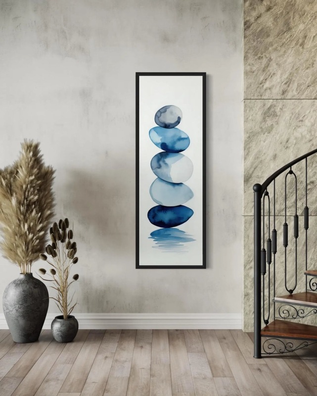 Vertical Wall Art Tall Narrow Silhouette Stacked Stones Watercolor