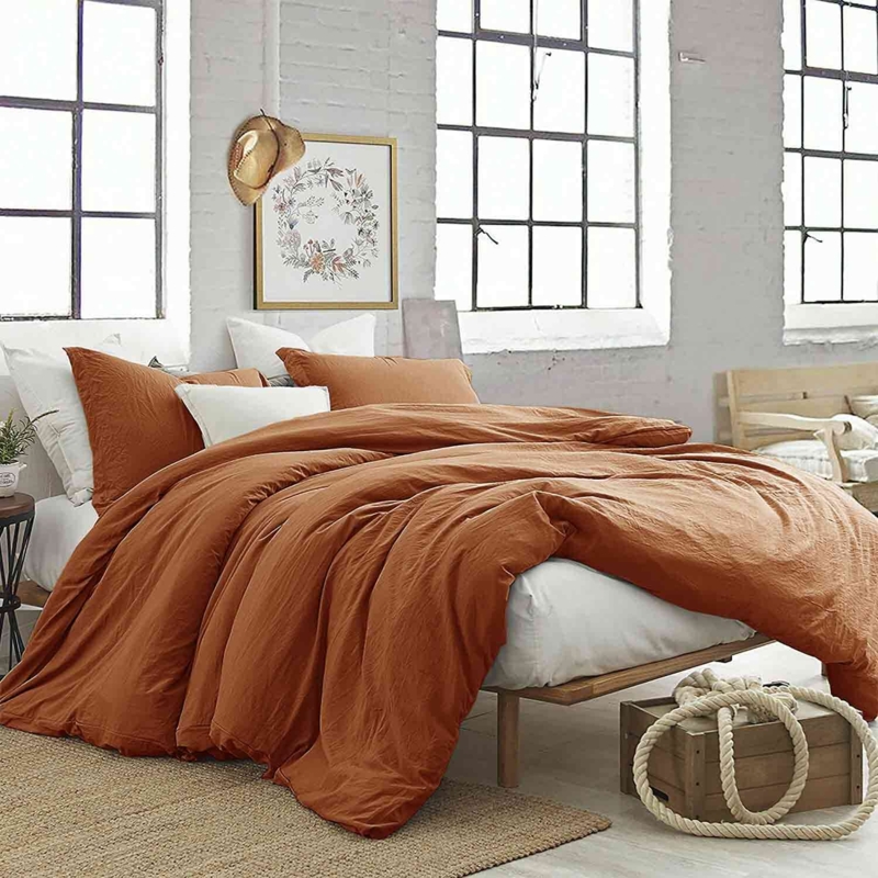 Vibrant Burnt Orange Comforter Set with Matte Finish and White Underside