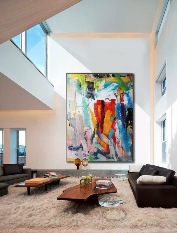 Vibrant Colorful Canvas for Living Room with Double Height Ceiling