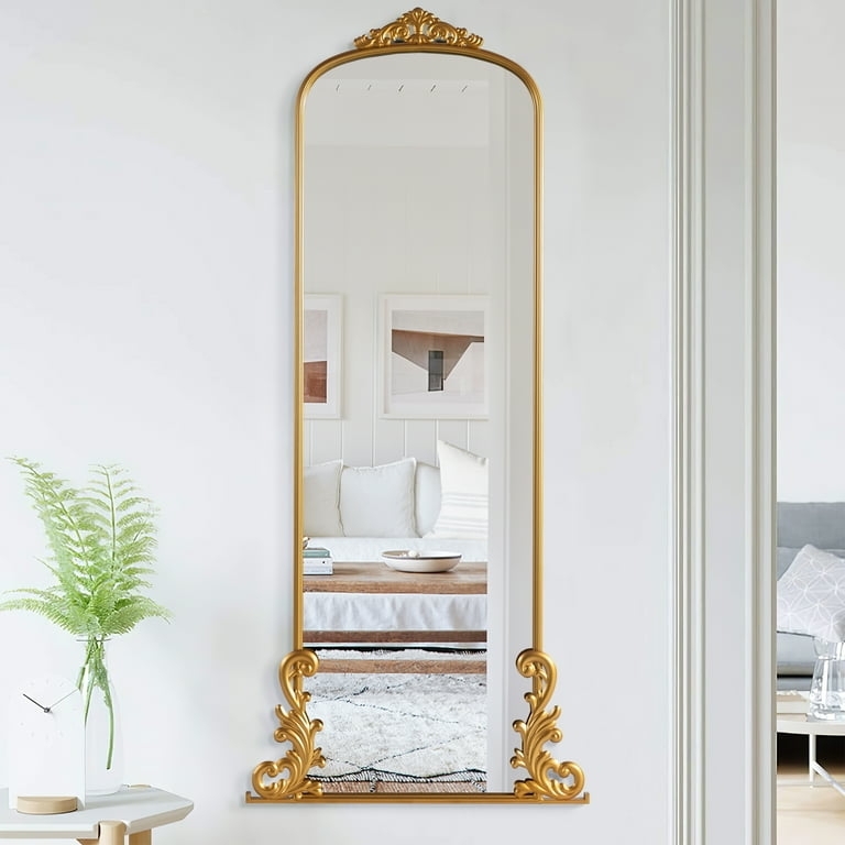 Vintage Arched Mirror featuring Ornate Filigree Crown and Corners