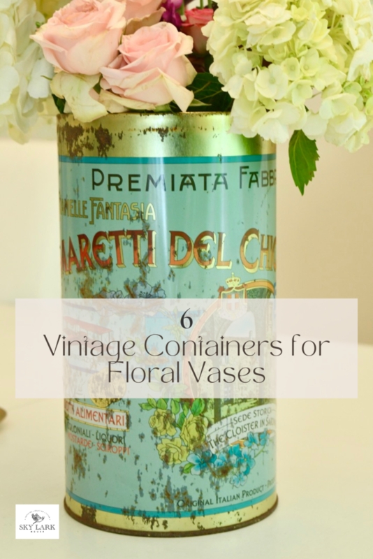 Vintage Tin Vase, Distressed Metal Finish for Cottagecore Floral Styling