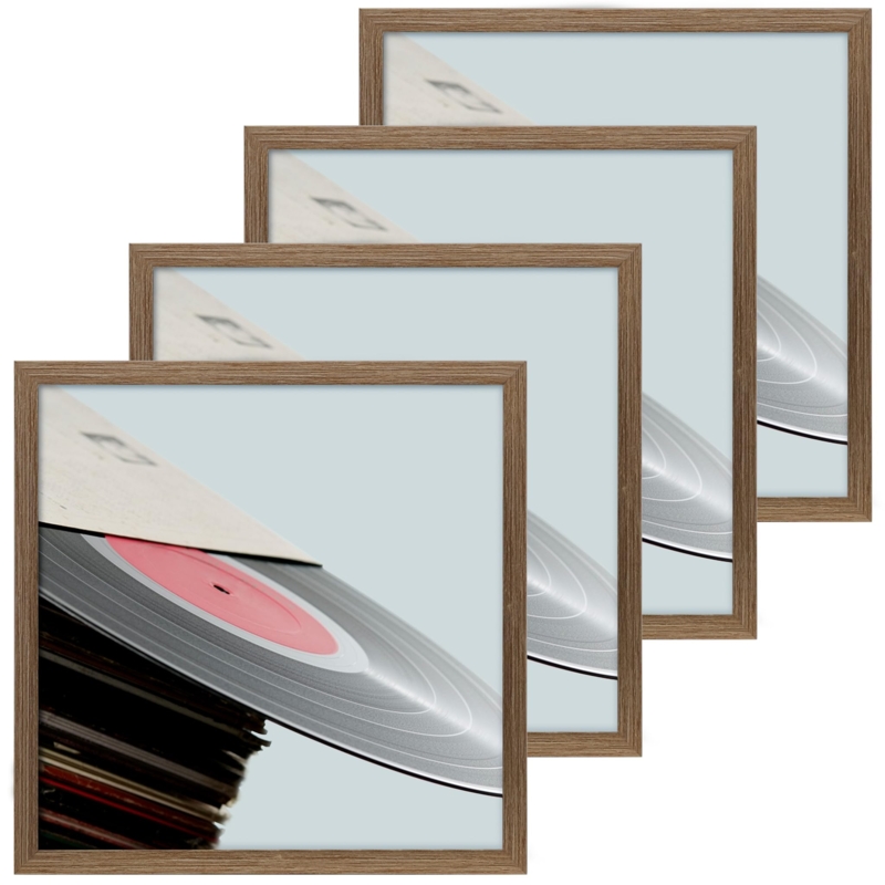 Vinyl Record Display Frames, Rustic Brown Square Set of 4