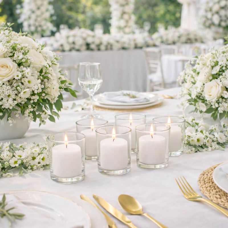 Votive Candle Set Clear Glass Holders Lit Cluster Wedding Decor