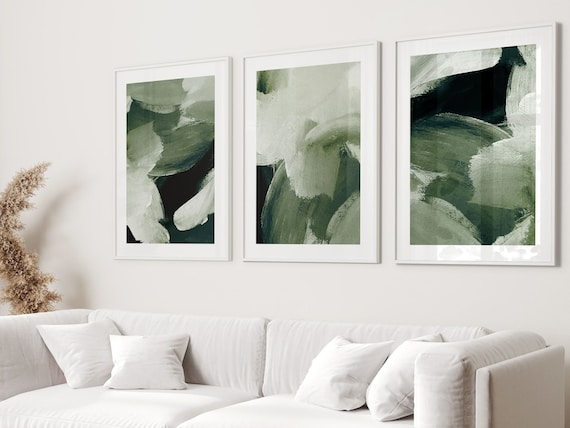Wabi-Sabi Wall Art Triptych: Framed Prints, Abstract Brushstrokes.