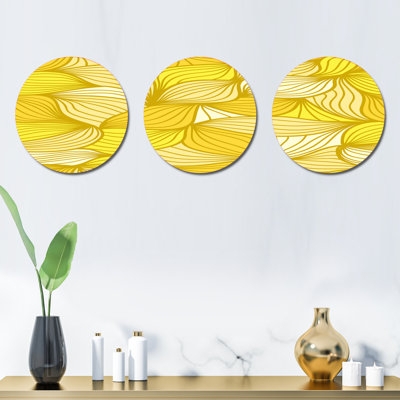 Wall Accents: Set of Three Circular Metal Wall Accents with Wave Pattern