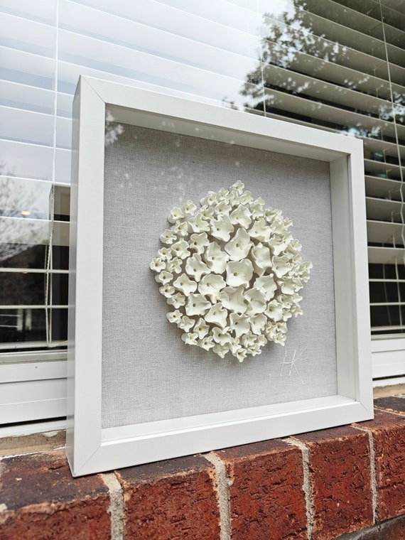 Wall Art 3D Clay Petals Shadow Box Minimalist Floral Sculpture