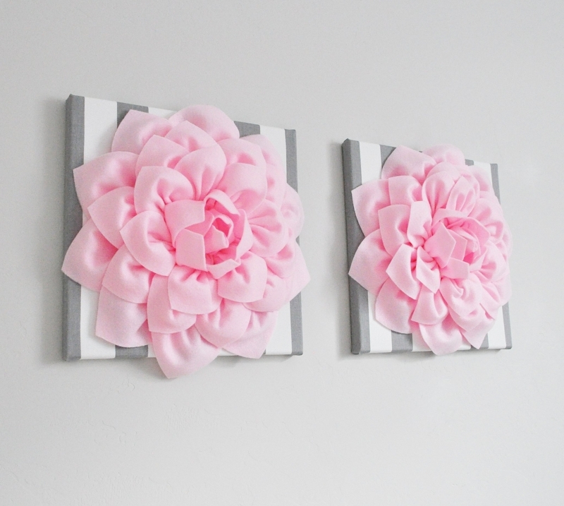 Wall Art 3D Fabric Flower Striped Canvas Background, 3D Floral Nursery Wall Art